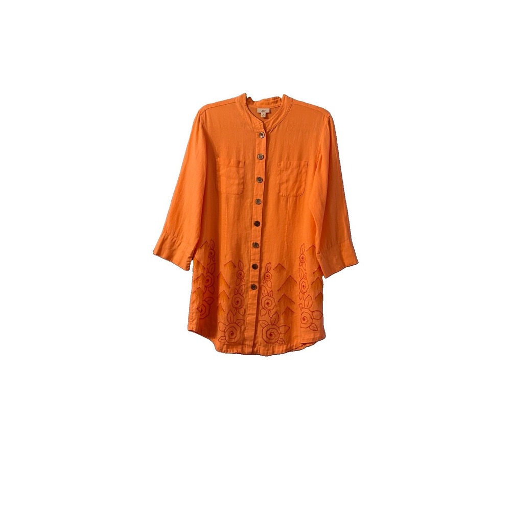 J. Jill Linen Top Size S Floral Embroidered Button Tunic Lagenlook Coastal Boho